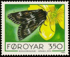 Faroe stamp 244 Apamea zeta by wikipedia. Used under a Public domain license.